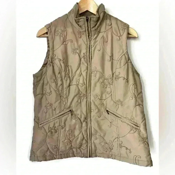 Dash Jackets & Blazers - Dash Womens Tan Embroidered Floral Cottagecore Cabin Core Lined Vest  12